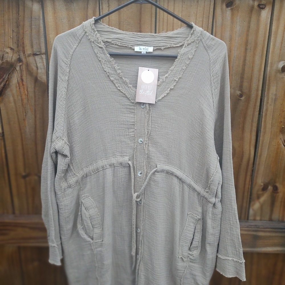 LA MIEL Textured Beige Draw String Dress